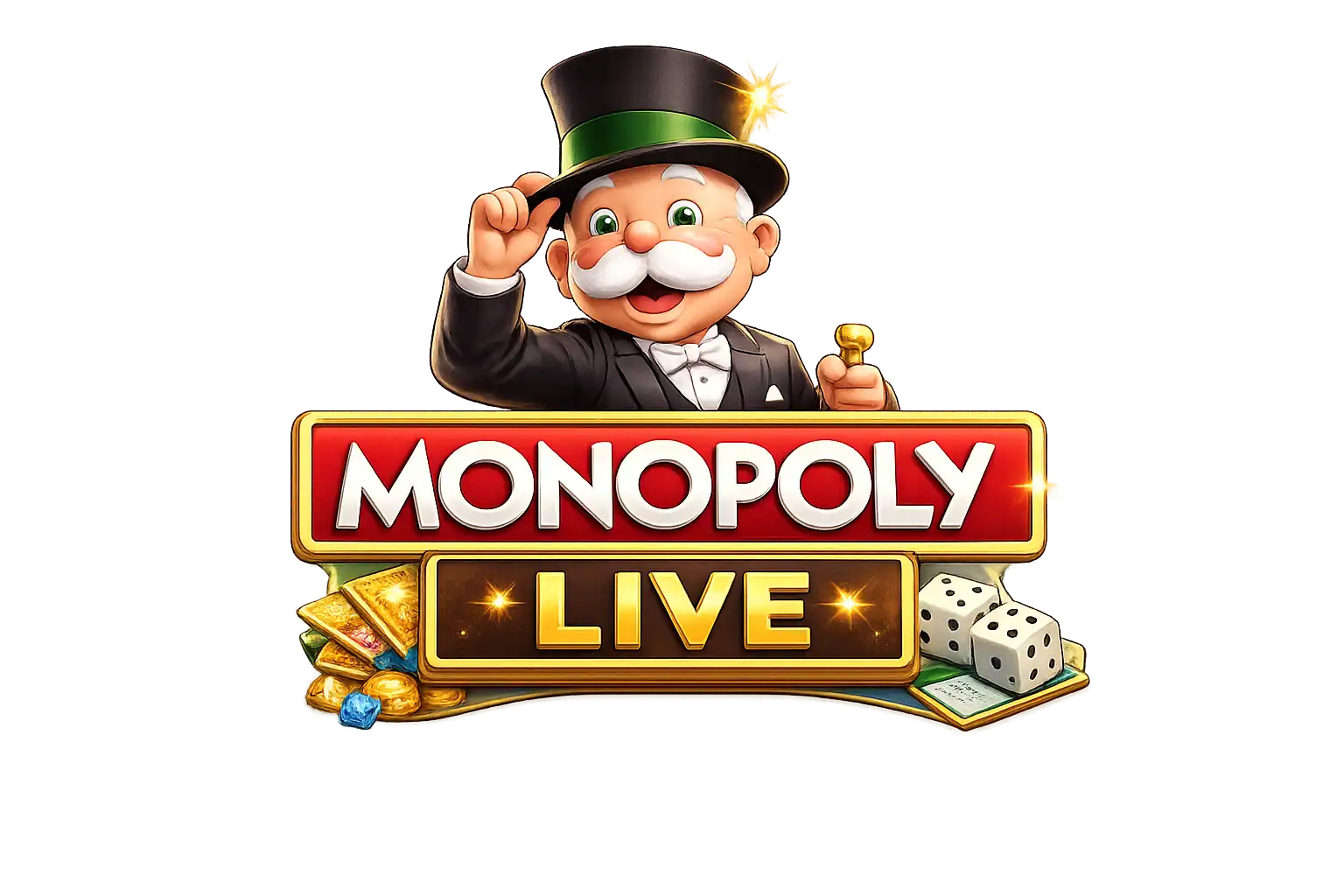 Monopoly Live logo 2D con Mr Monopoly estilo cartoon sin fondo